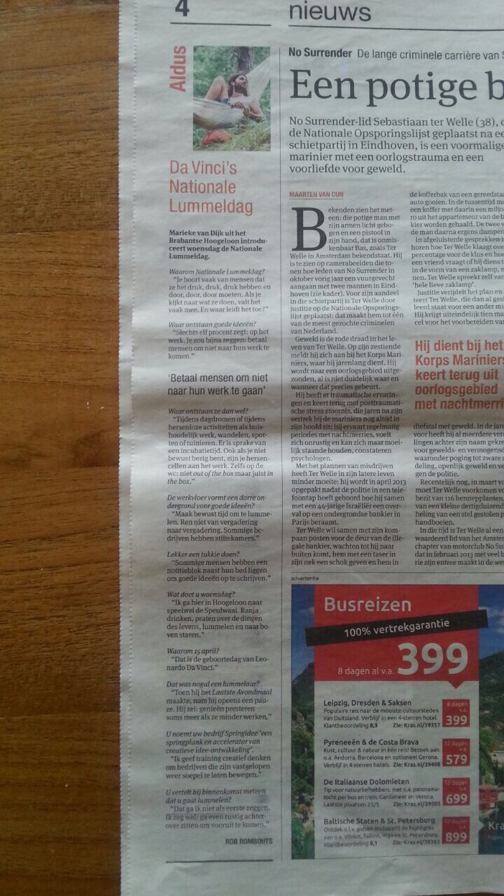 Interview met Marieke van Dijk van Springidee over Nationale Lummeldag in het Parool. Met lummelen je creativiteit activeren.